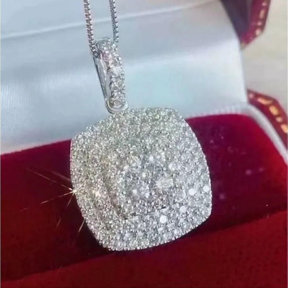 Silver FilledâWhiteâDiamondâSquareâNecklace